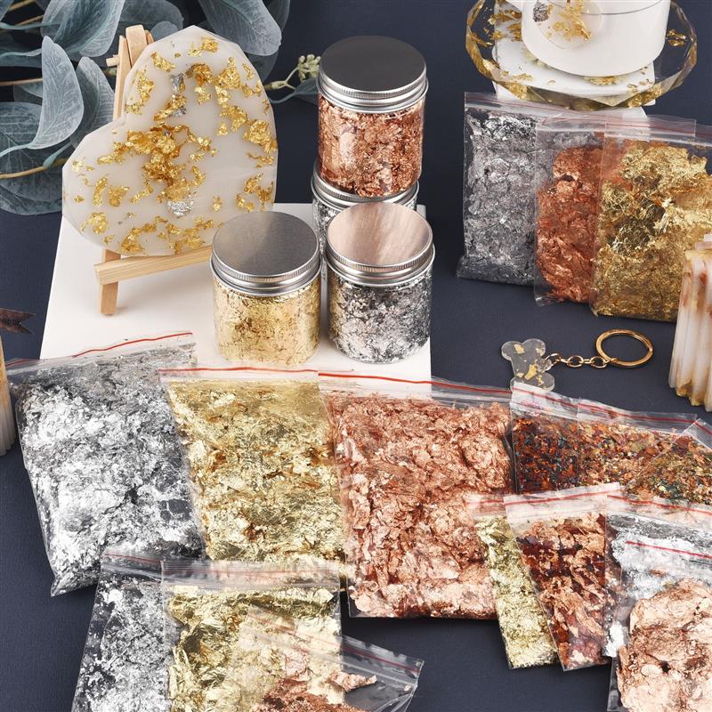 Gold Foil Flakes - 1/2/3/5/10 جرام تقليد الذهب الشظية النحاس